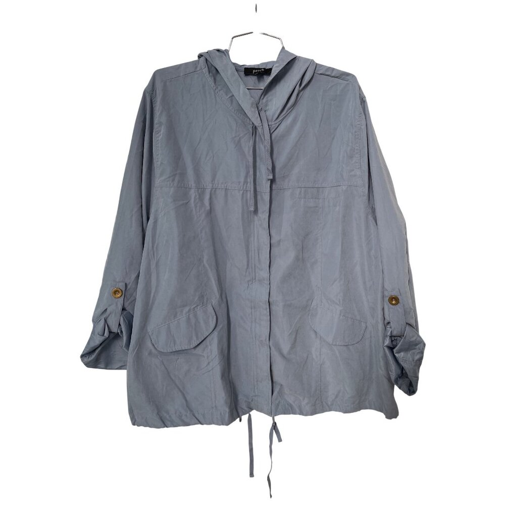Perch Hooded Jacket Plus Size 3X Long Sleeve Drawstring Hem Light Blue Outerwear
